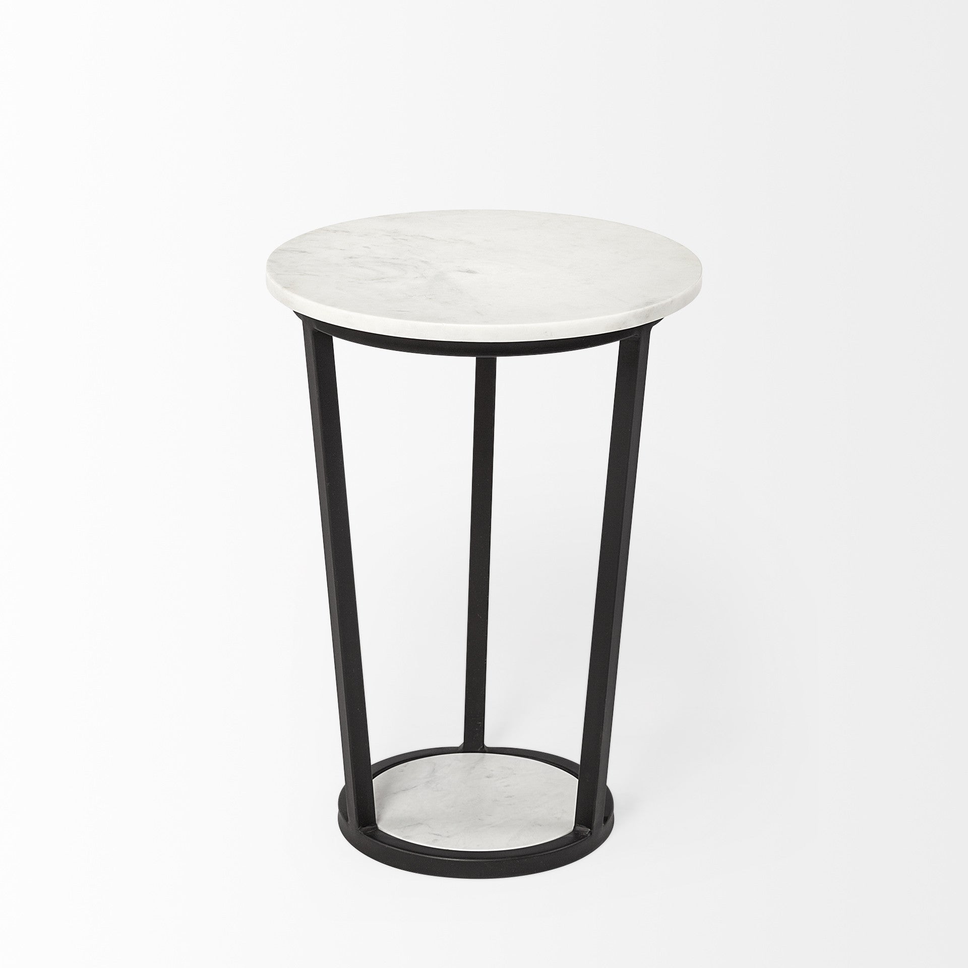 Black and White Marble Round End Table - 21-inch