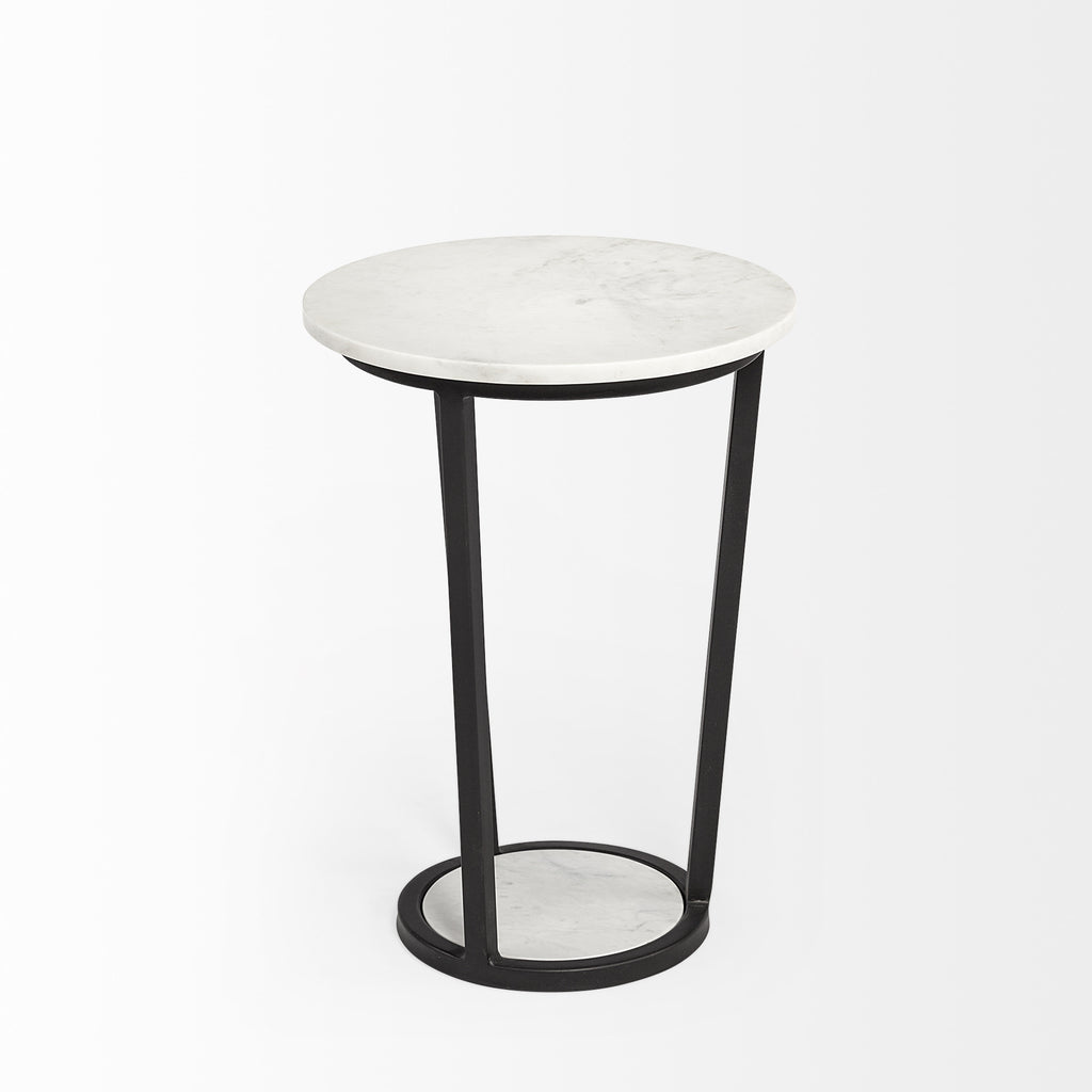 Black and White Marble Round End Table - 21-inch