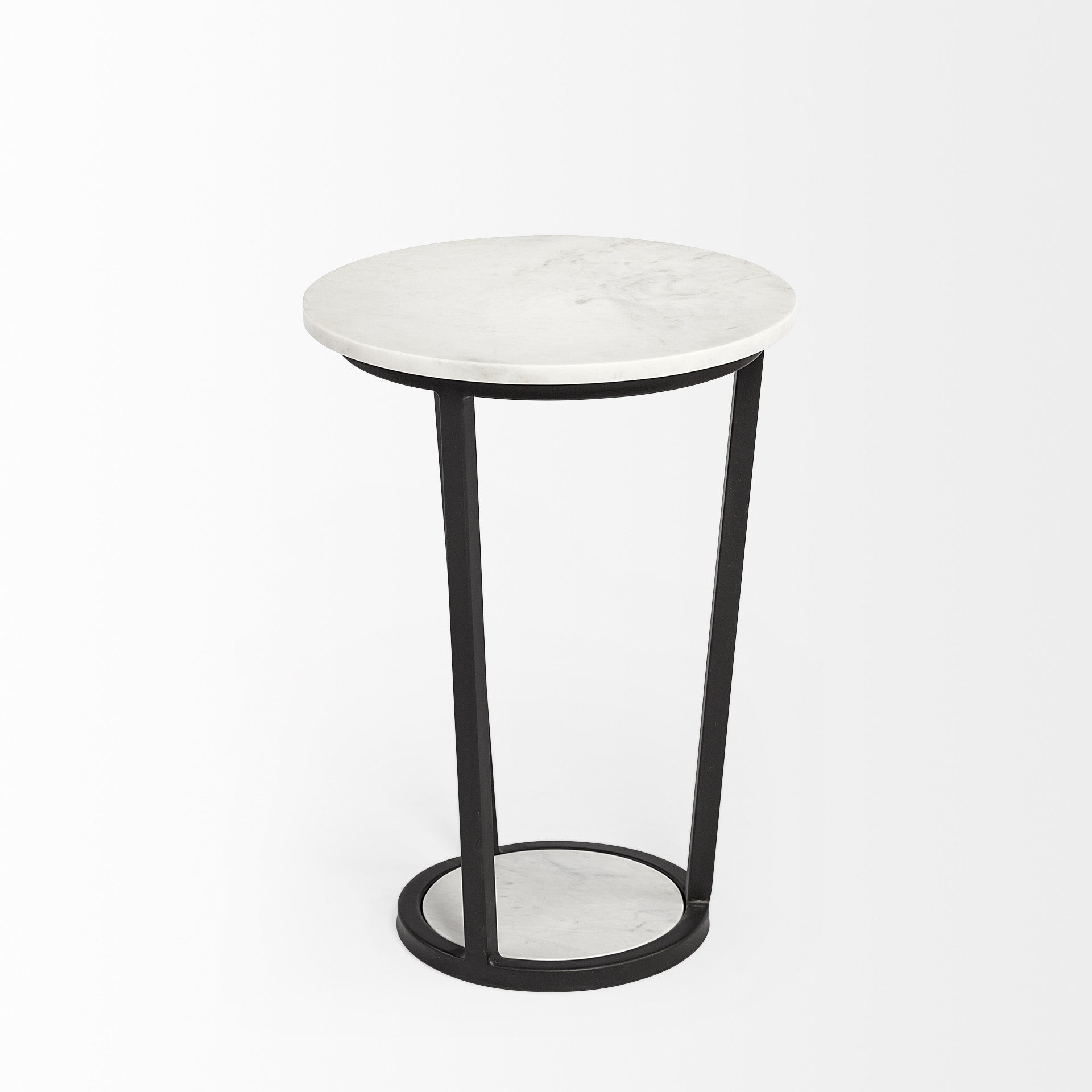 Black and White Marble Round End Table - 21-inch