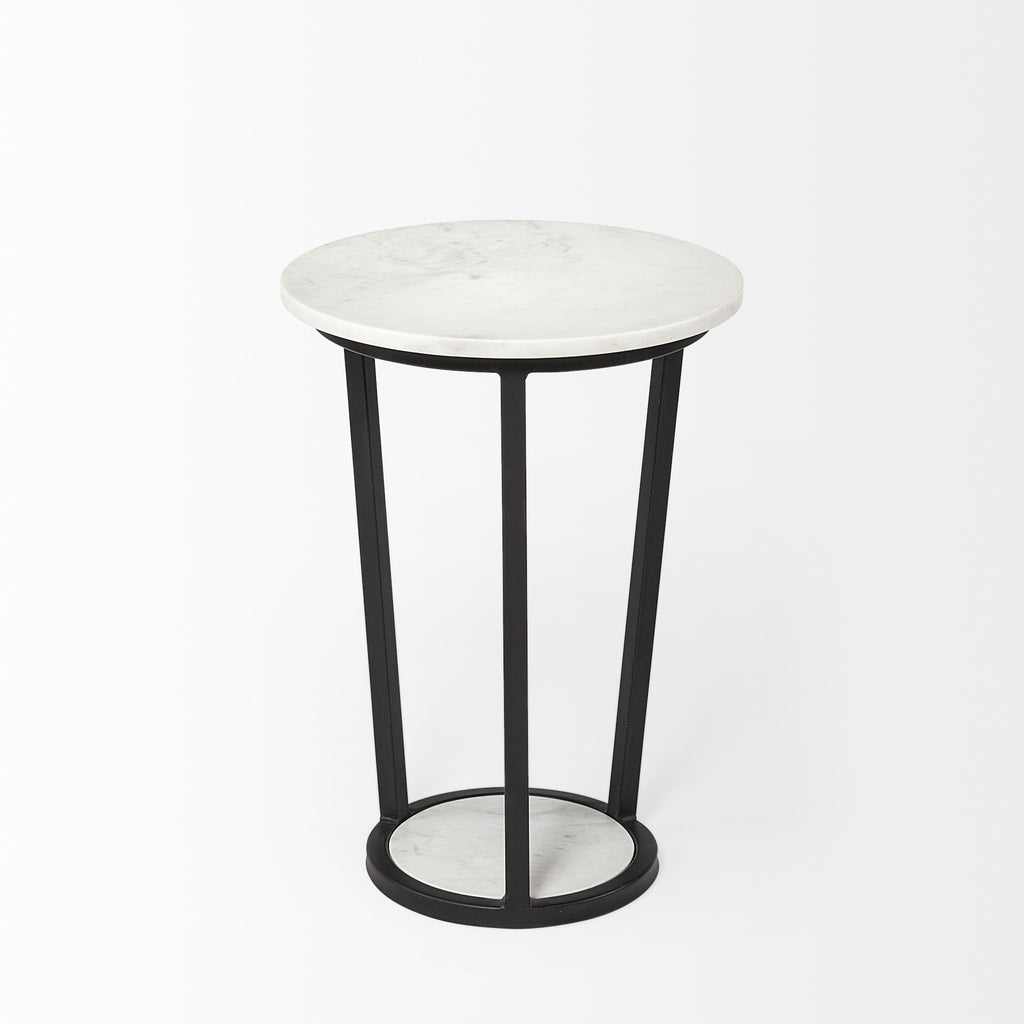 Black and White Marble Round End Table - 21-inch