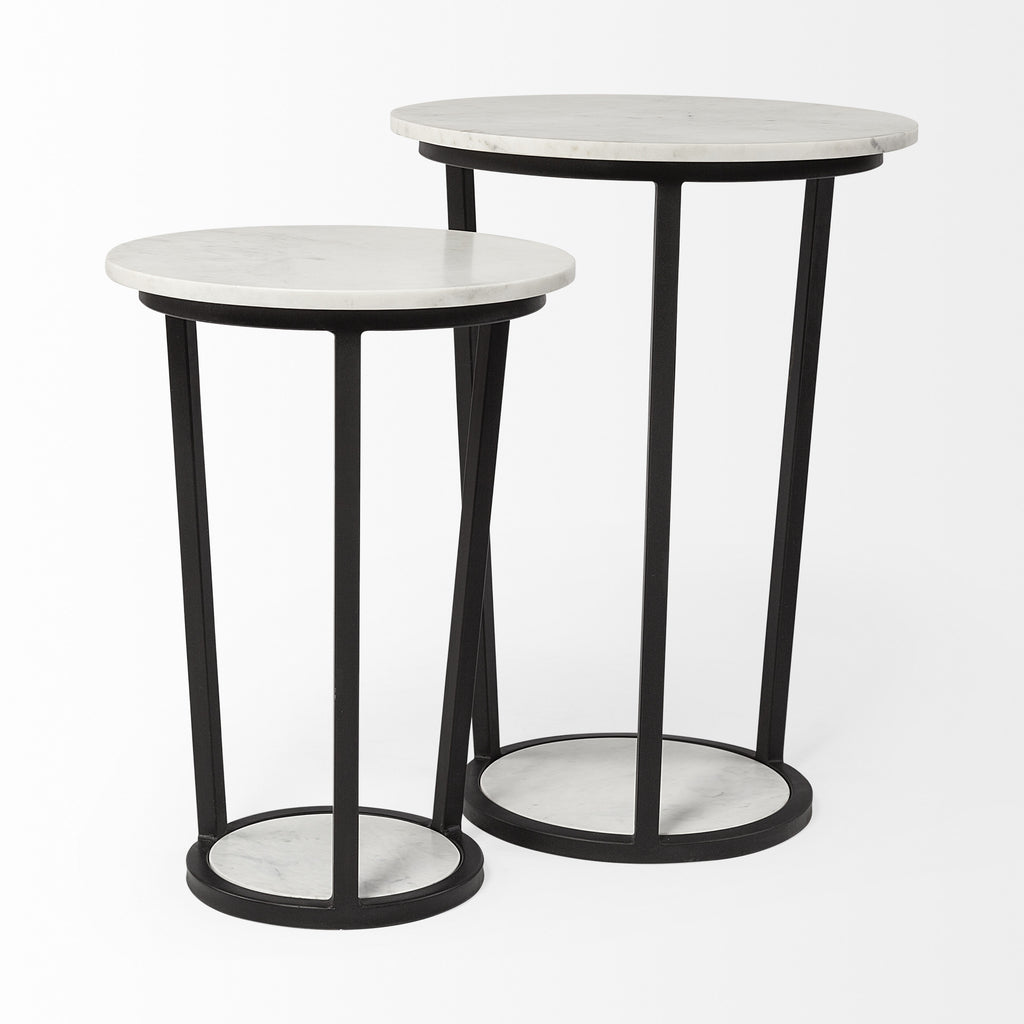 Black and White Marble Round End Table - 21-inch