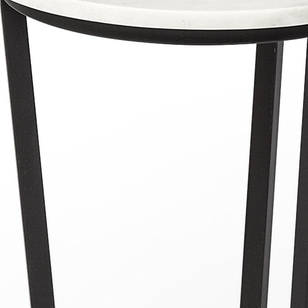 Black and White Marble Round End Table - 21-inch