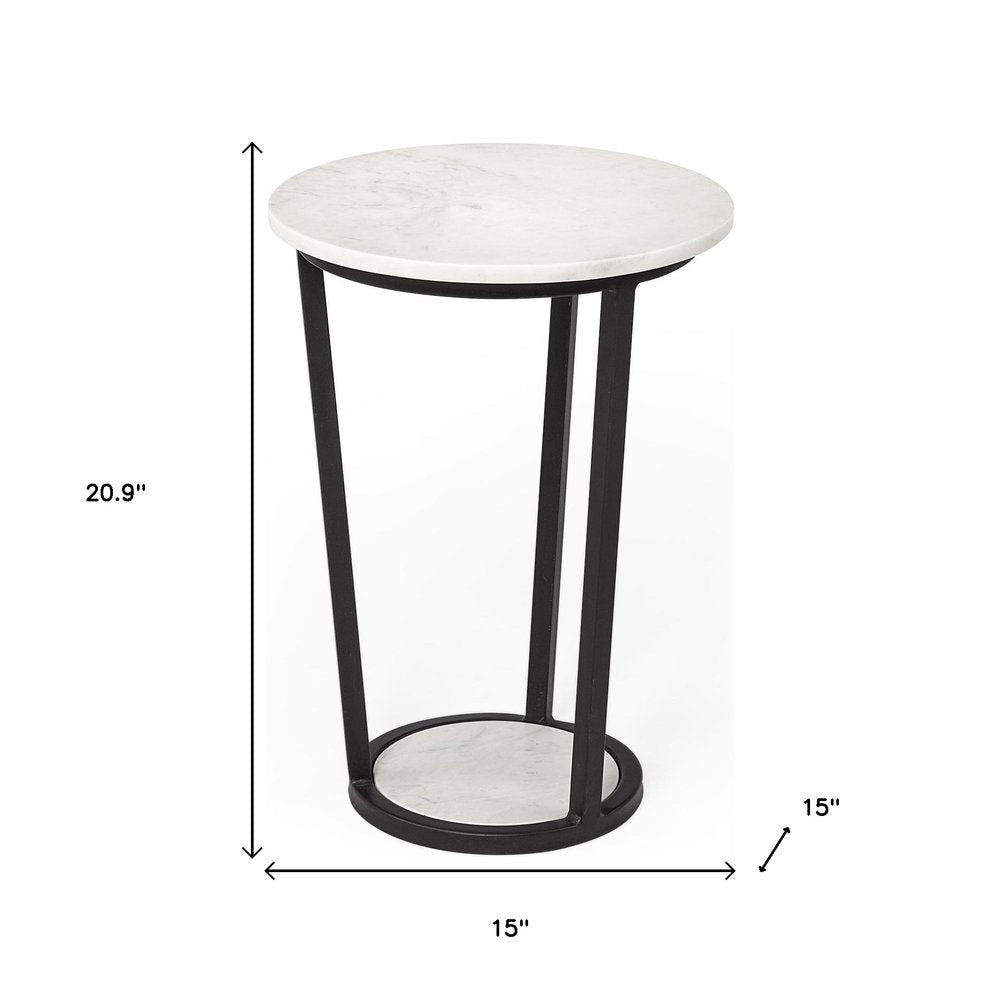 Black and White Marble Round End Table - 21-inch
