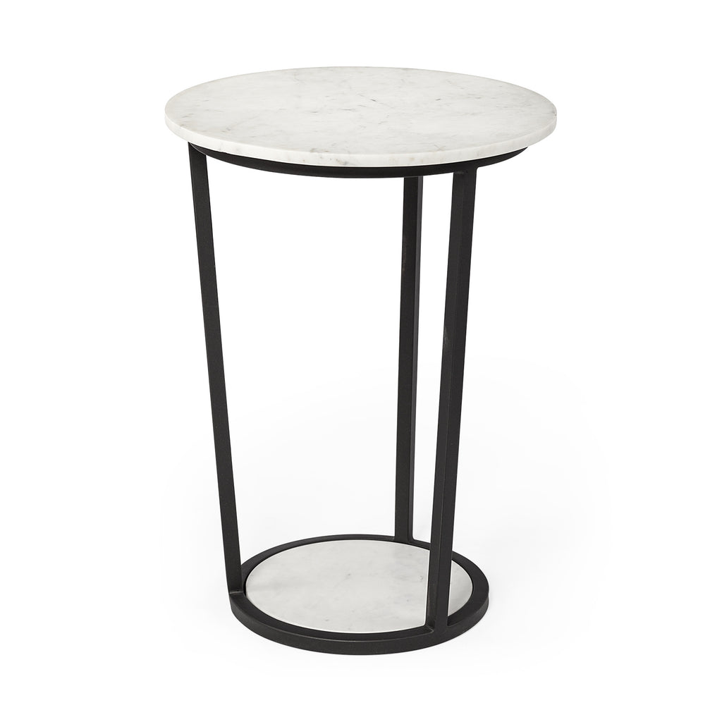 Black and White Marble End Table - 25-inch