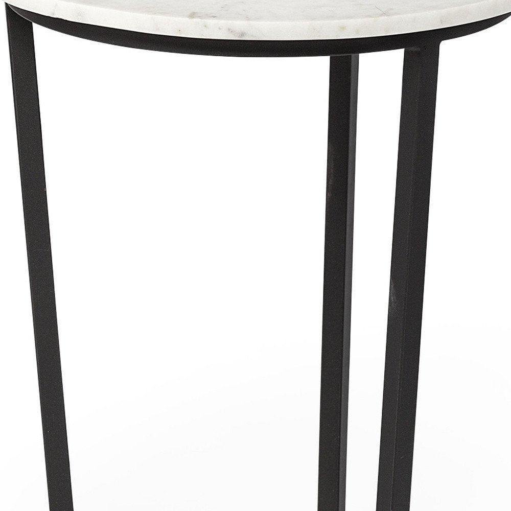 Black and White Marble End Table - 25-inch