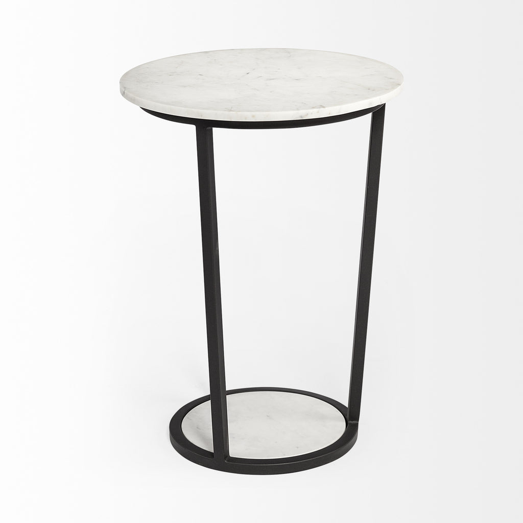 Black and White Marble End Table - 25-inch