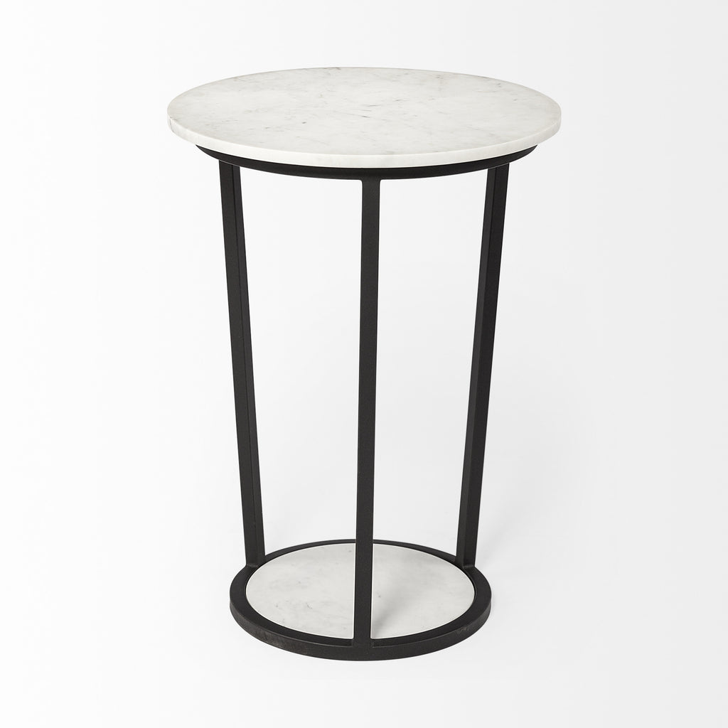 Black and White Marble End Table - 25-inch