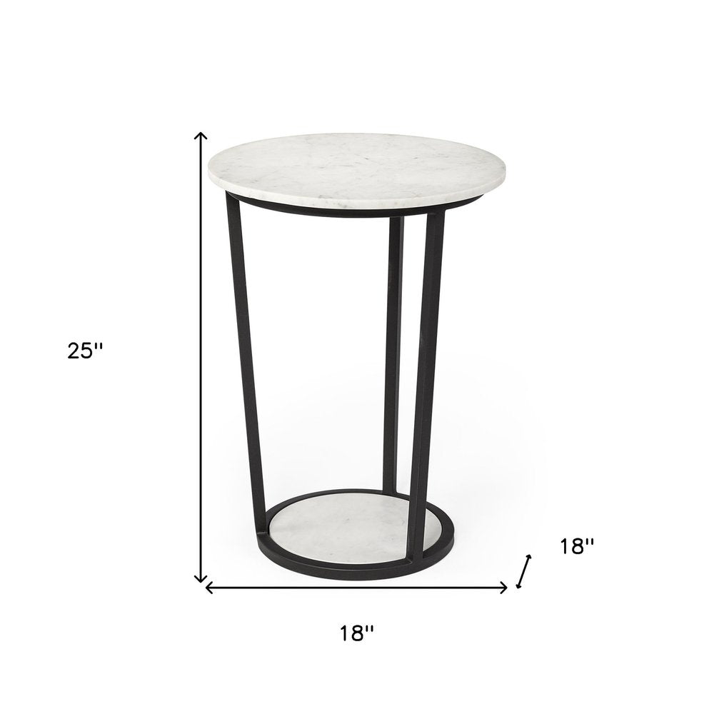 Black and White Marble End Table - 25-inch