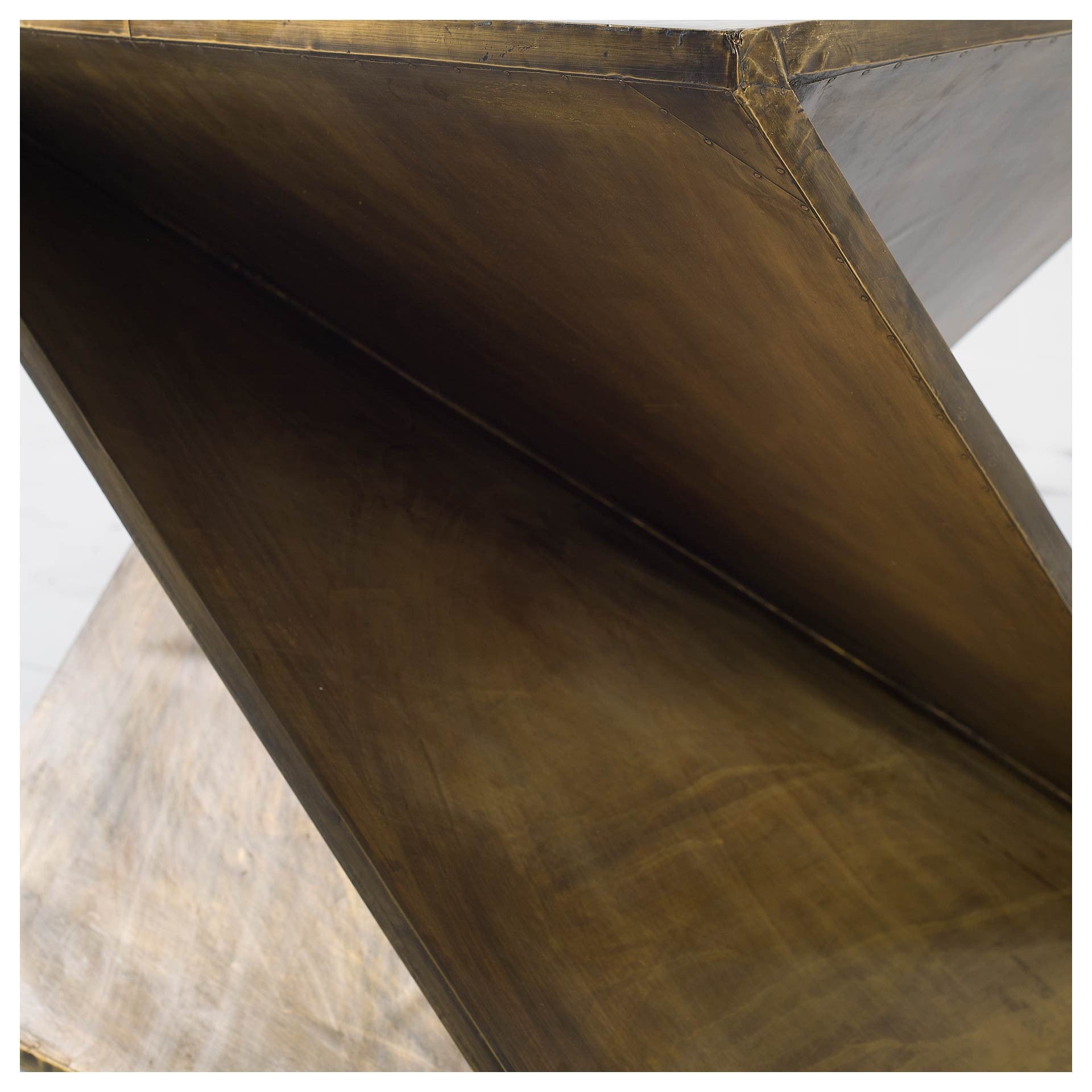 Brass Clad Distressed Wood Abstract End Table - 21-inch