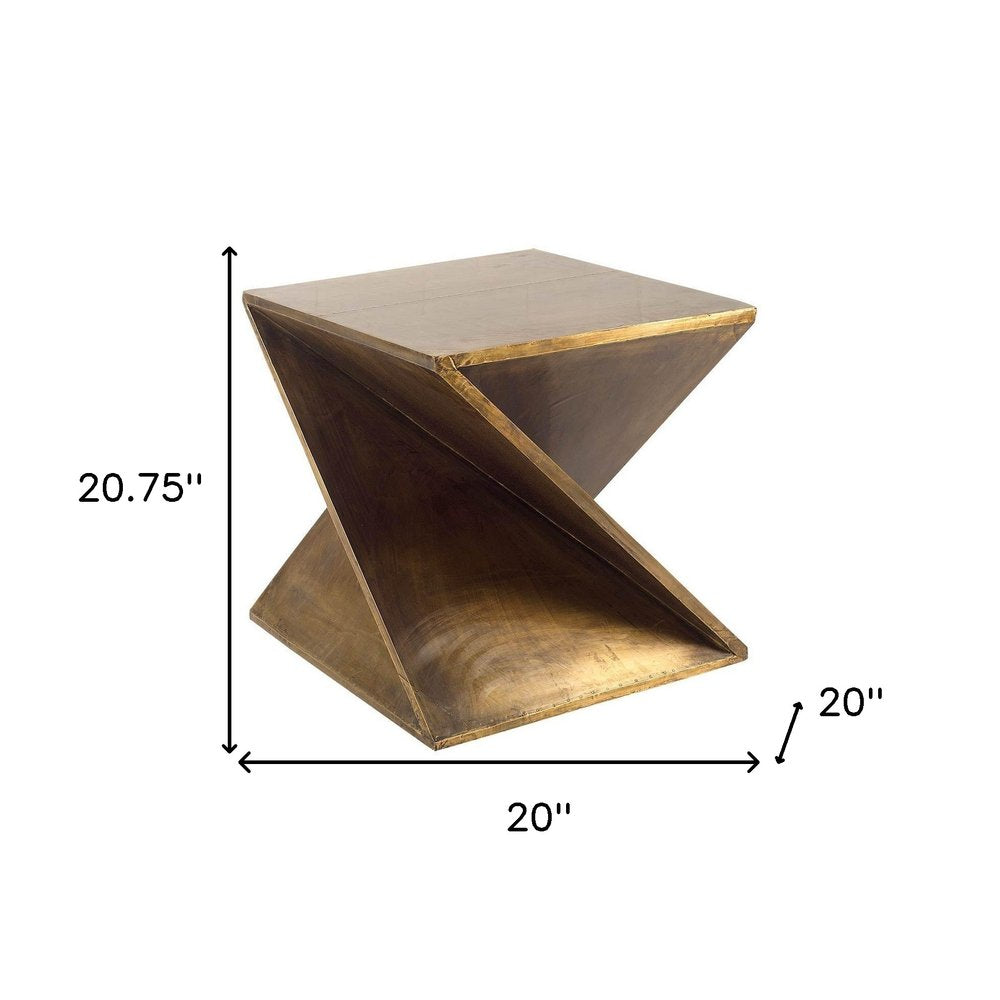 Brass Clad Distressed Wood Abstract End Table - 21-inch