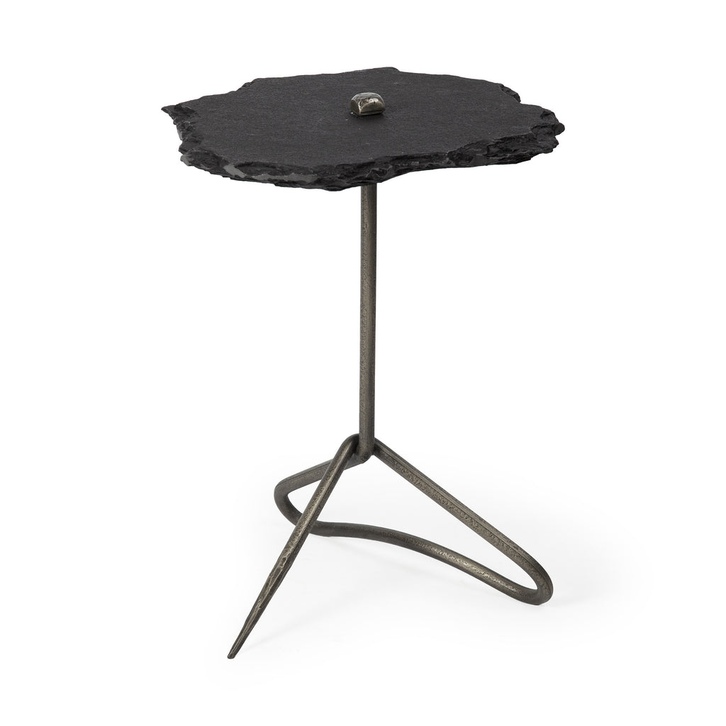 Slate Gray and Black Stone End Table - 24-inch