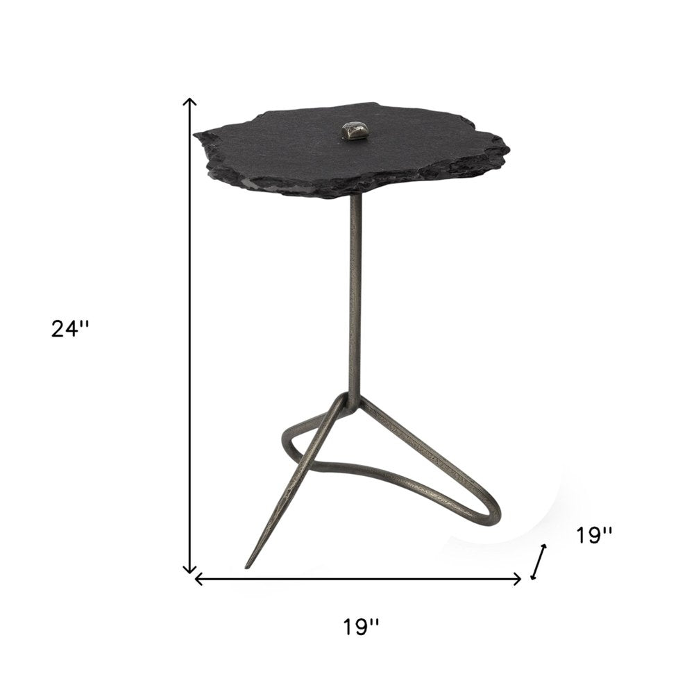 Slate Gray and Black Stone End Table - 24-inch