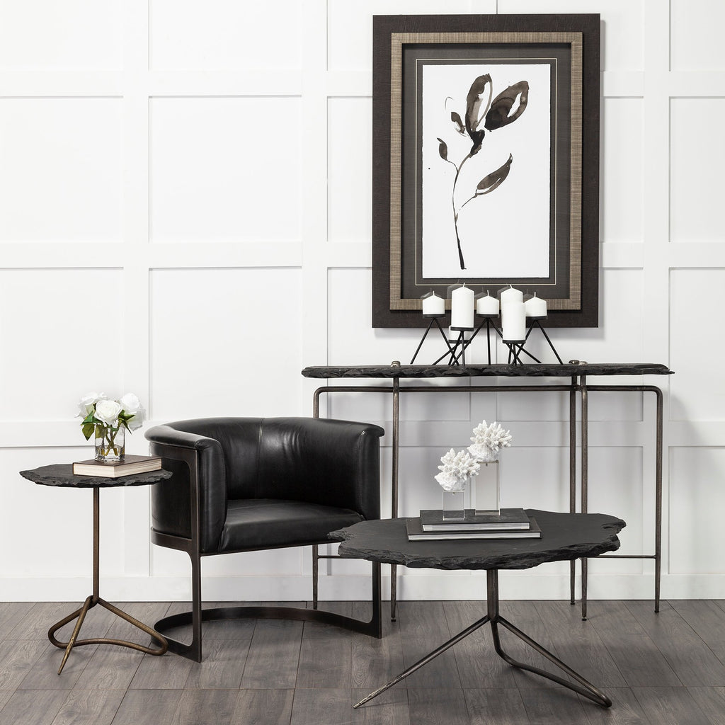 Slate Gray and Black Stone End Table - 24-inch