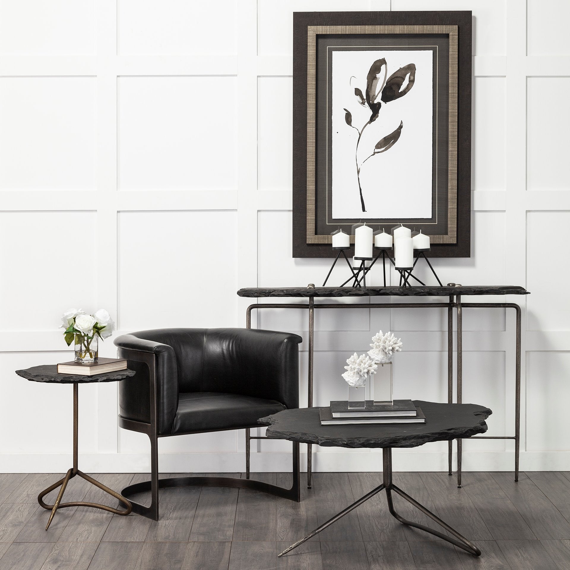 Slate Gray and Black Stone End Table - 24-inch