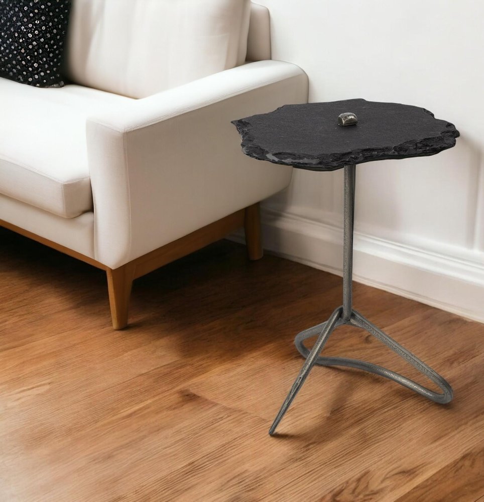 Slate Gray and Black Stone End Table - 24-inch