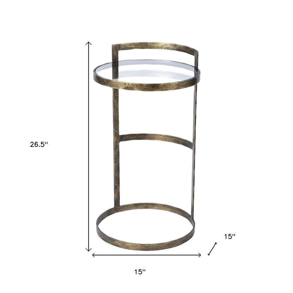 Gold and Clear Glass Round End Table - 27-inch