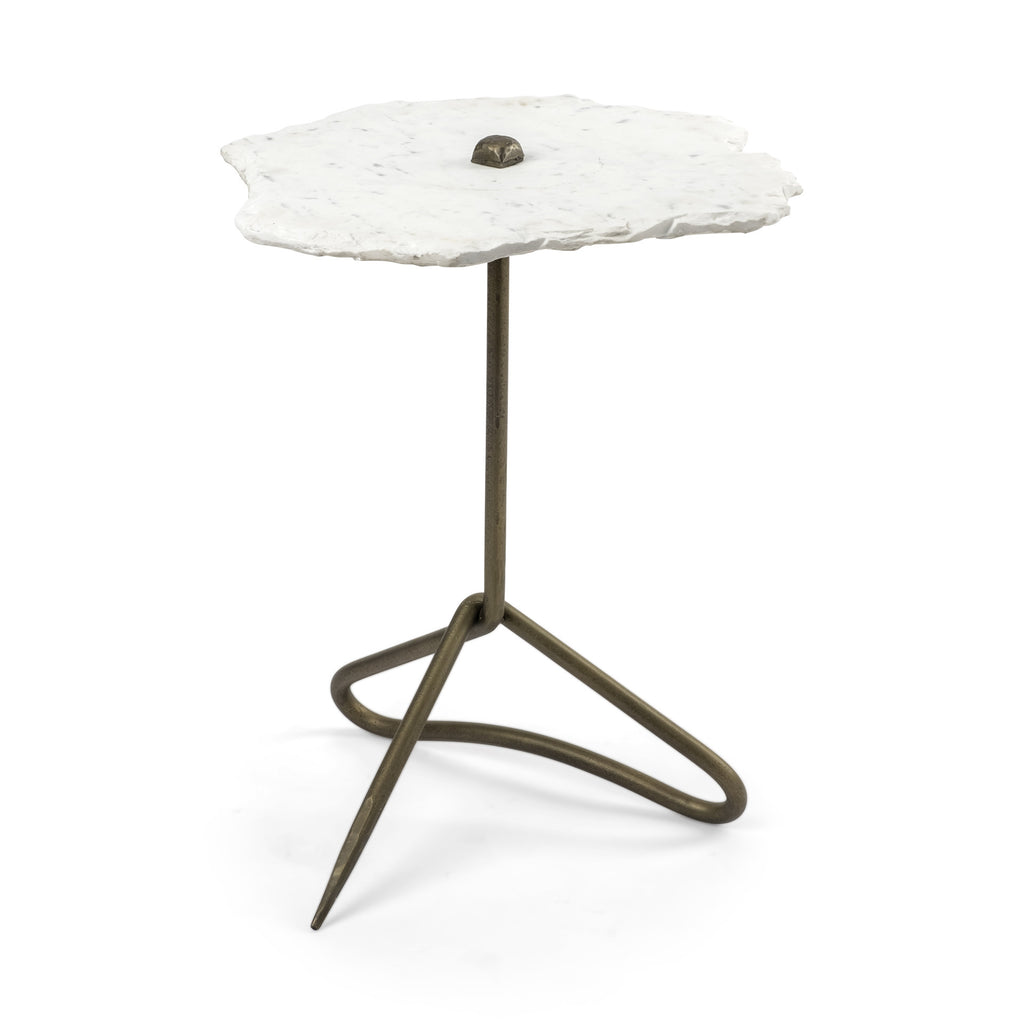 Gold and White Marble End Table - 23-inch