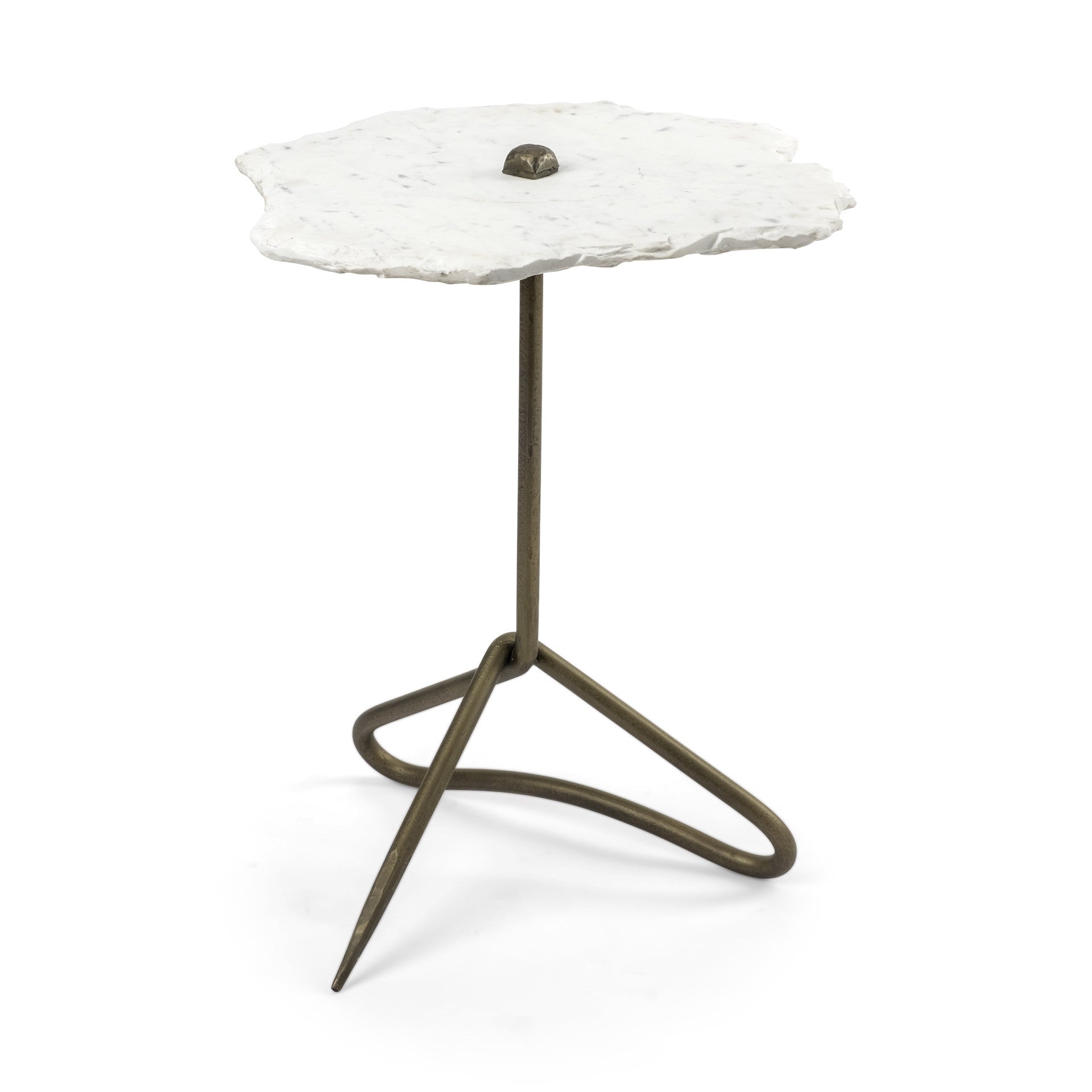Gold and White Marble End Table - 23-inch