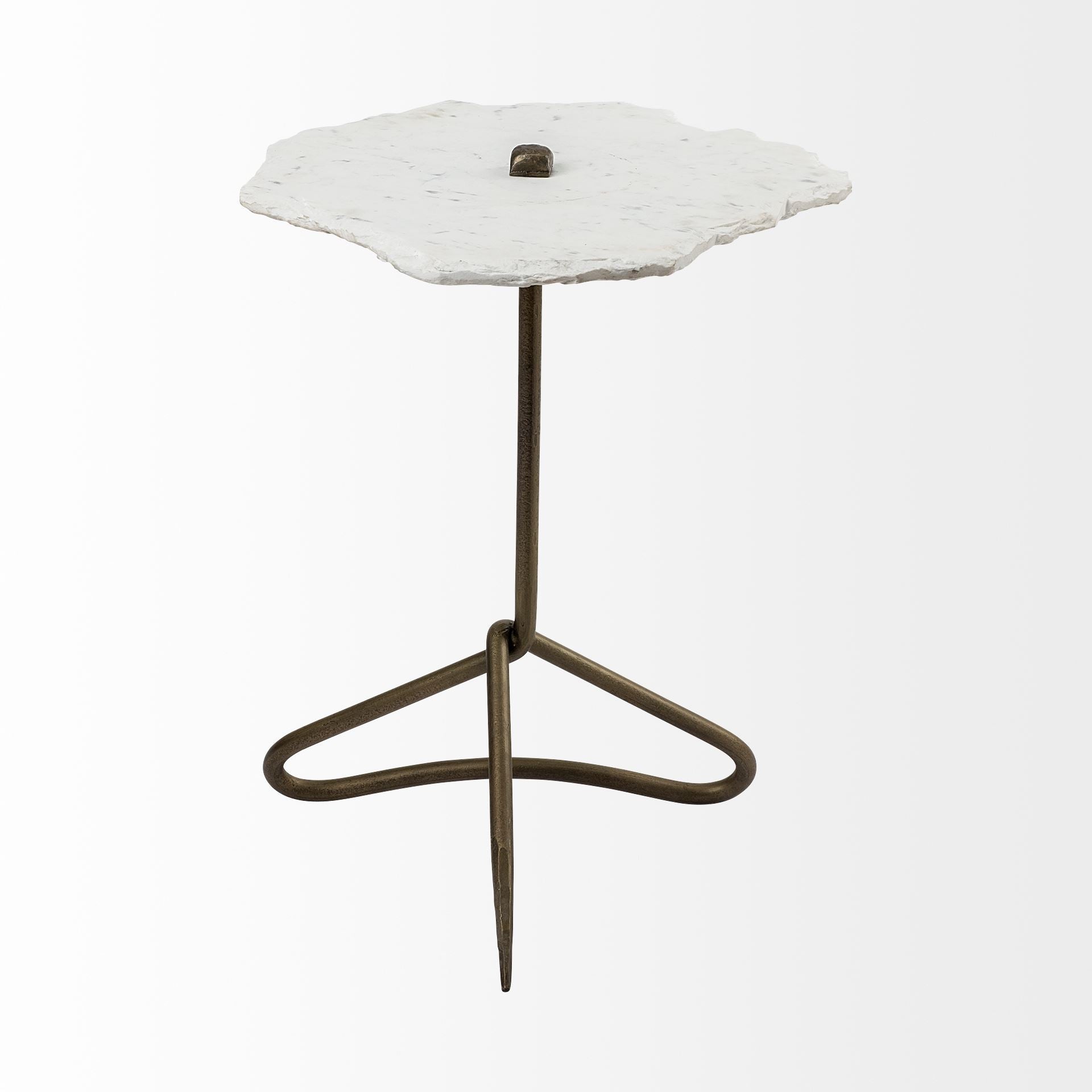 Gold and White Marble End Table - 23-inch
