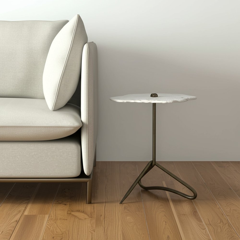 Gold and White Marble End Table - 23-inch