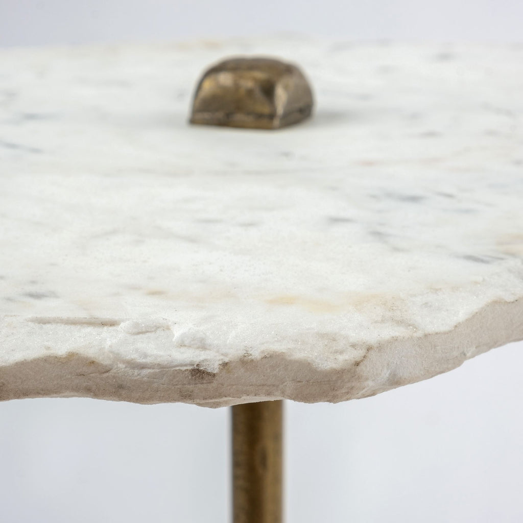 Gold and White Marble End Table - 23-inch