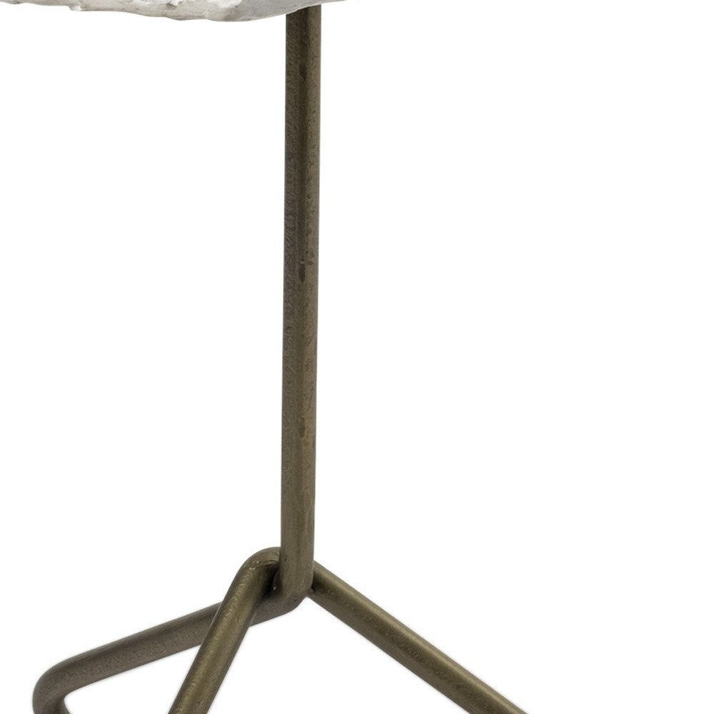 Gold and White Marble End Table - 23-inch