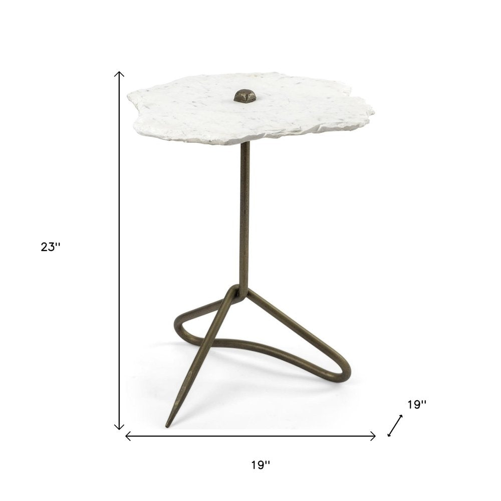 Gold and White Marble End Table - 23-inch