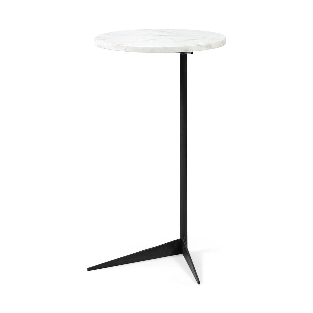 Black and White Marble Round End Table - 27-inch