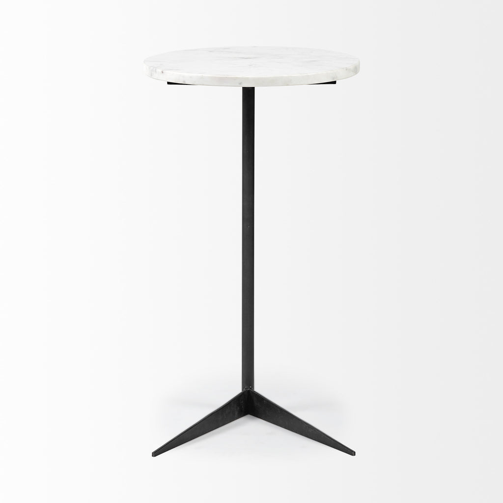 Black and White Marble Round End Table - 27-inch