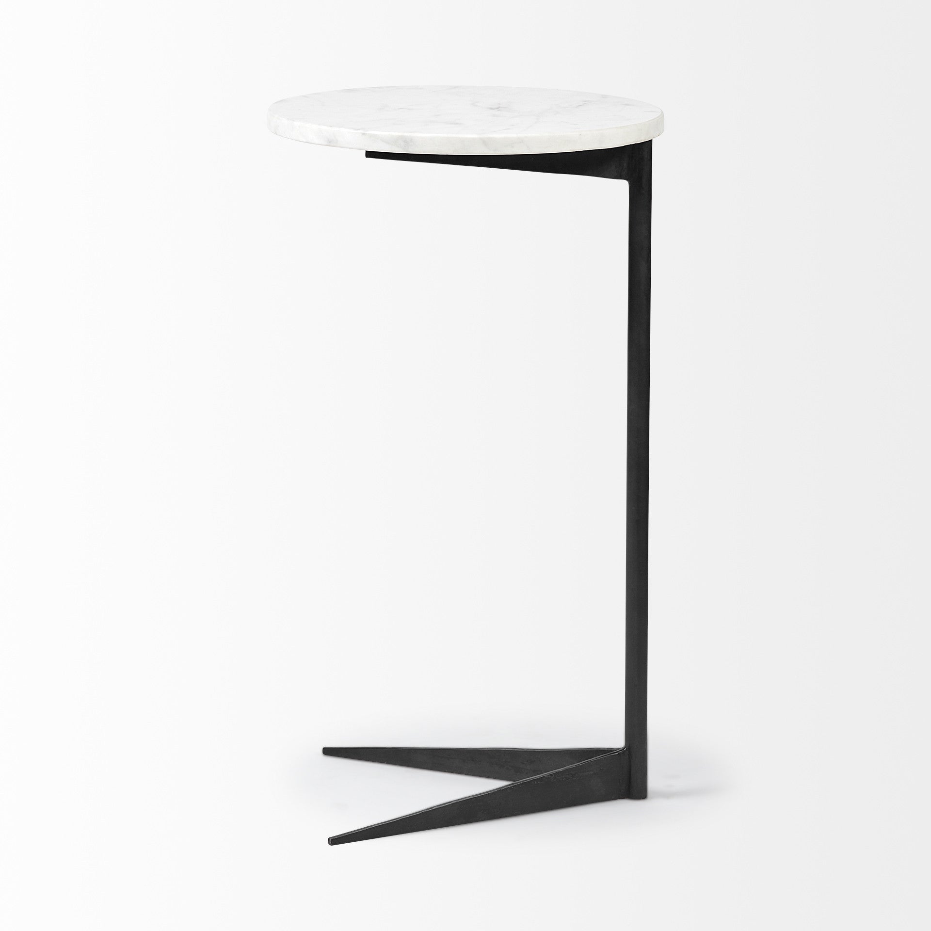 Black and White Marble Round End Table - 27-inch