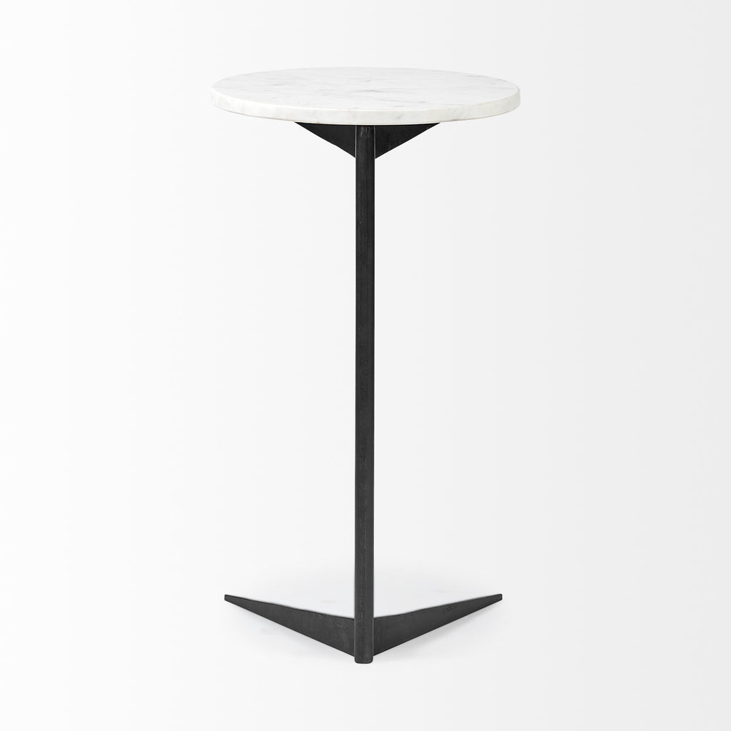Black and White Marble Round End Table - 27-inch