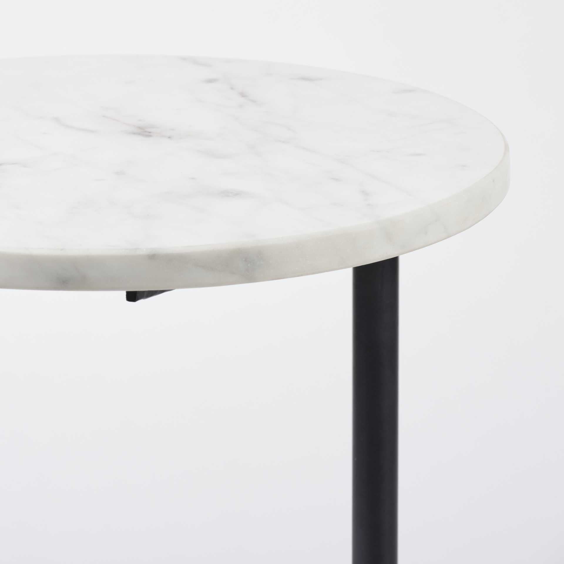 Black and White Marble Round End Table - 27-inch