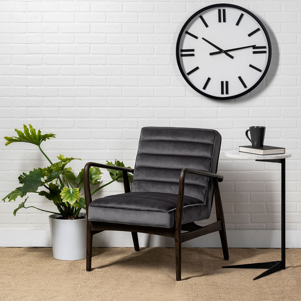 Black and White Marble Round End Table - 27-inch