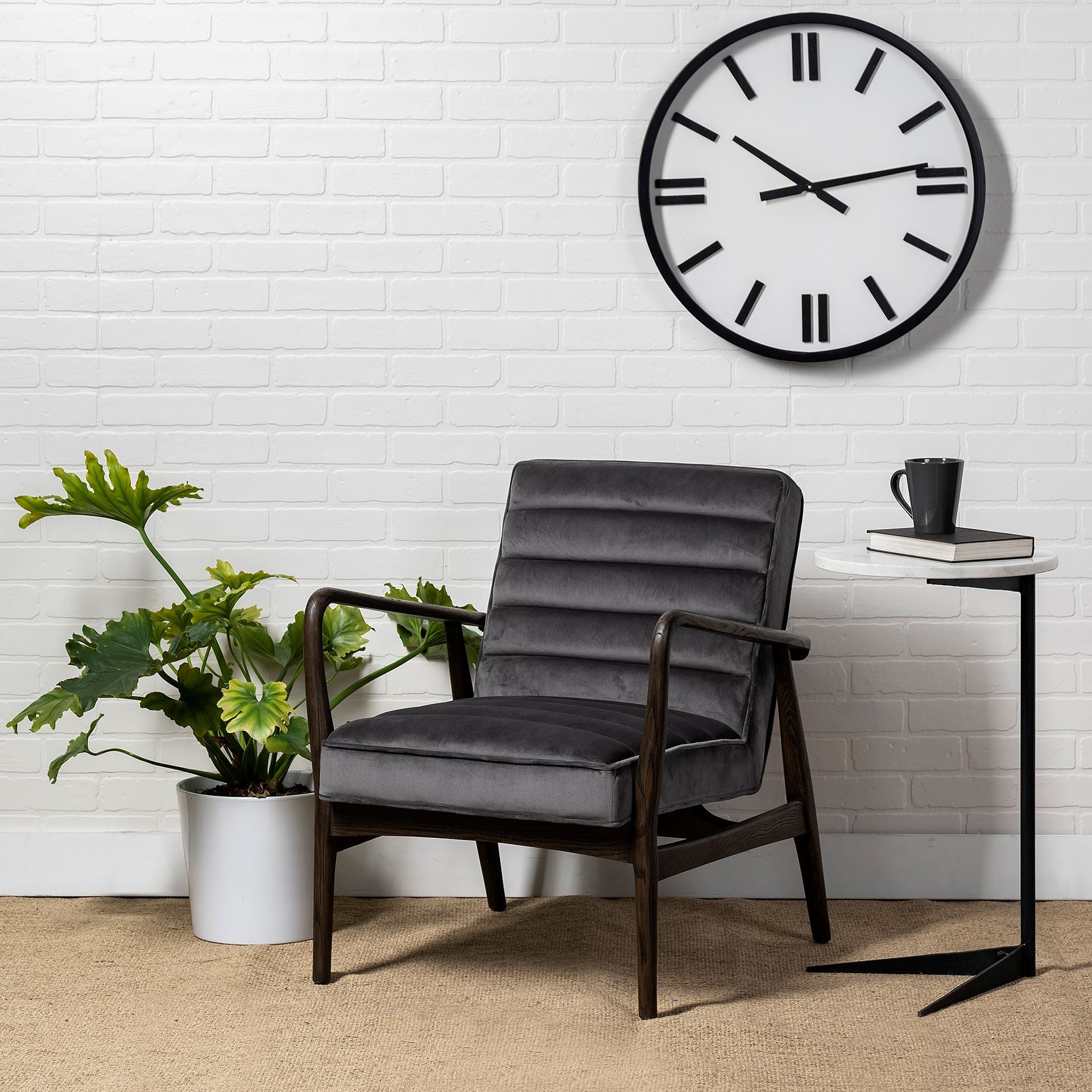 Black and White Marble Round End Table - 27-inch