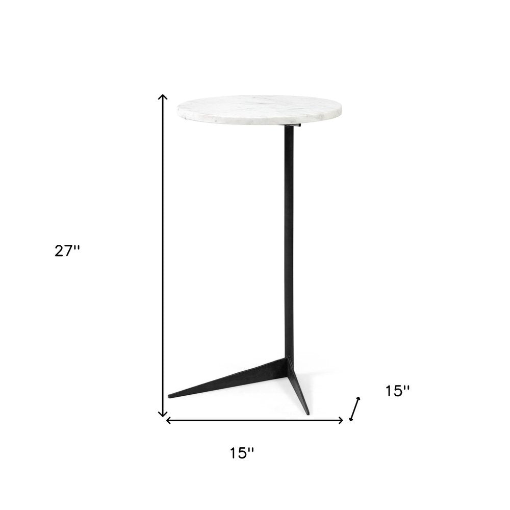 Black and White Marble Round End Table - 27-inch