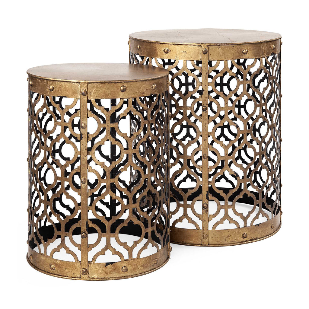 Set of Two 20 Gold Round End Table
