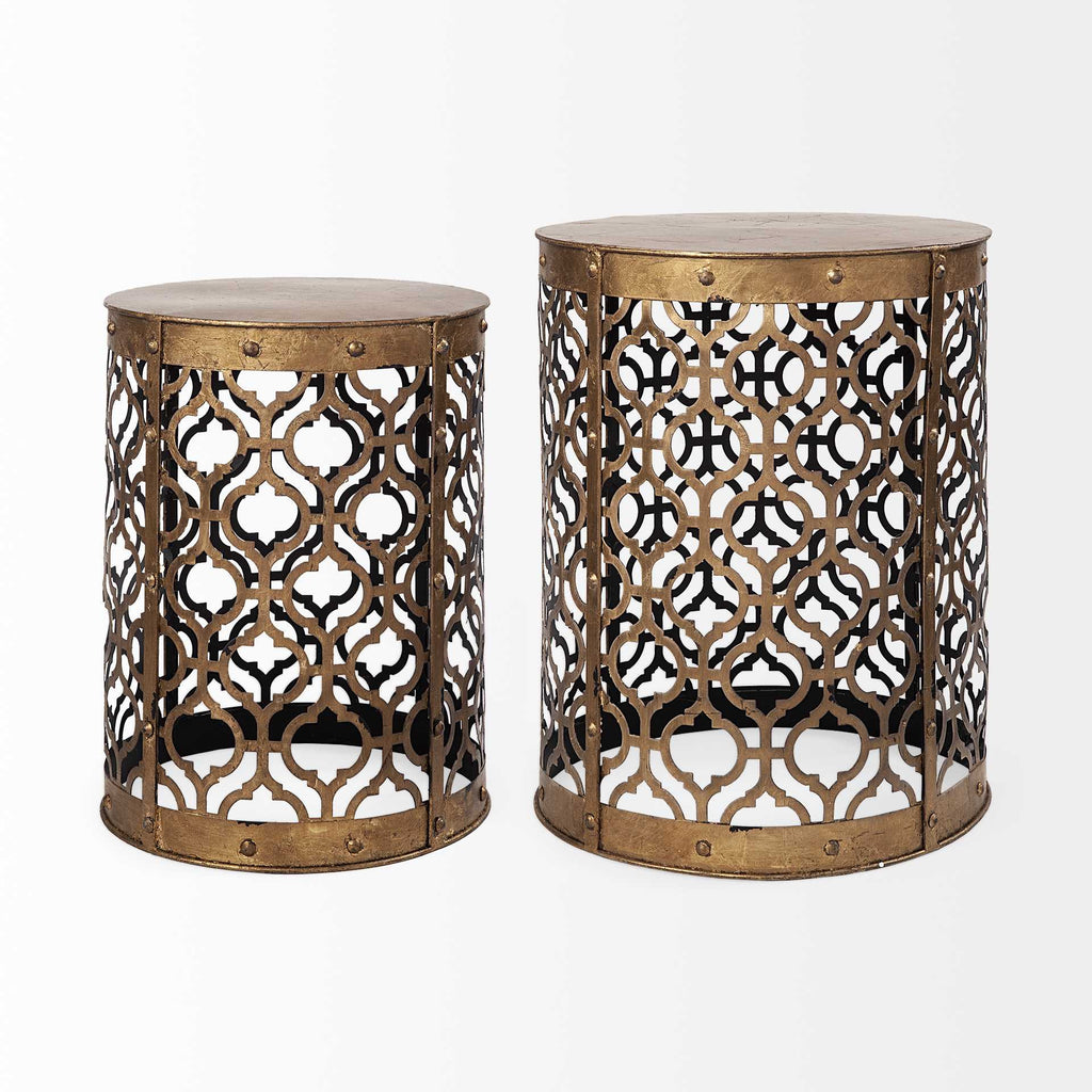 Set of Two 20 Gold Round End Table