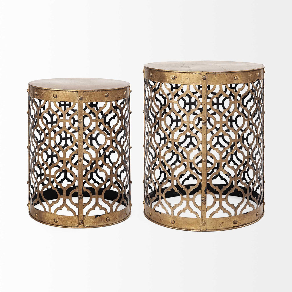 Set of Two 20 Gold Round End Table
