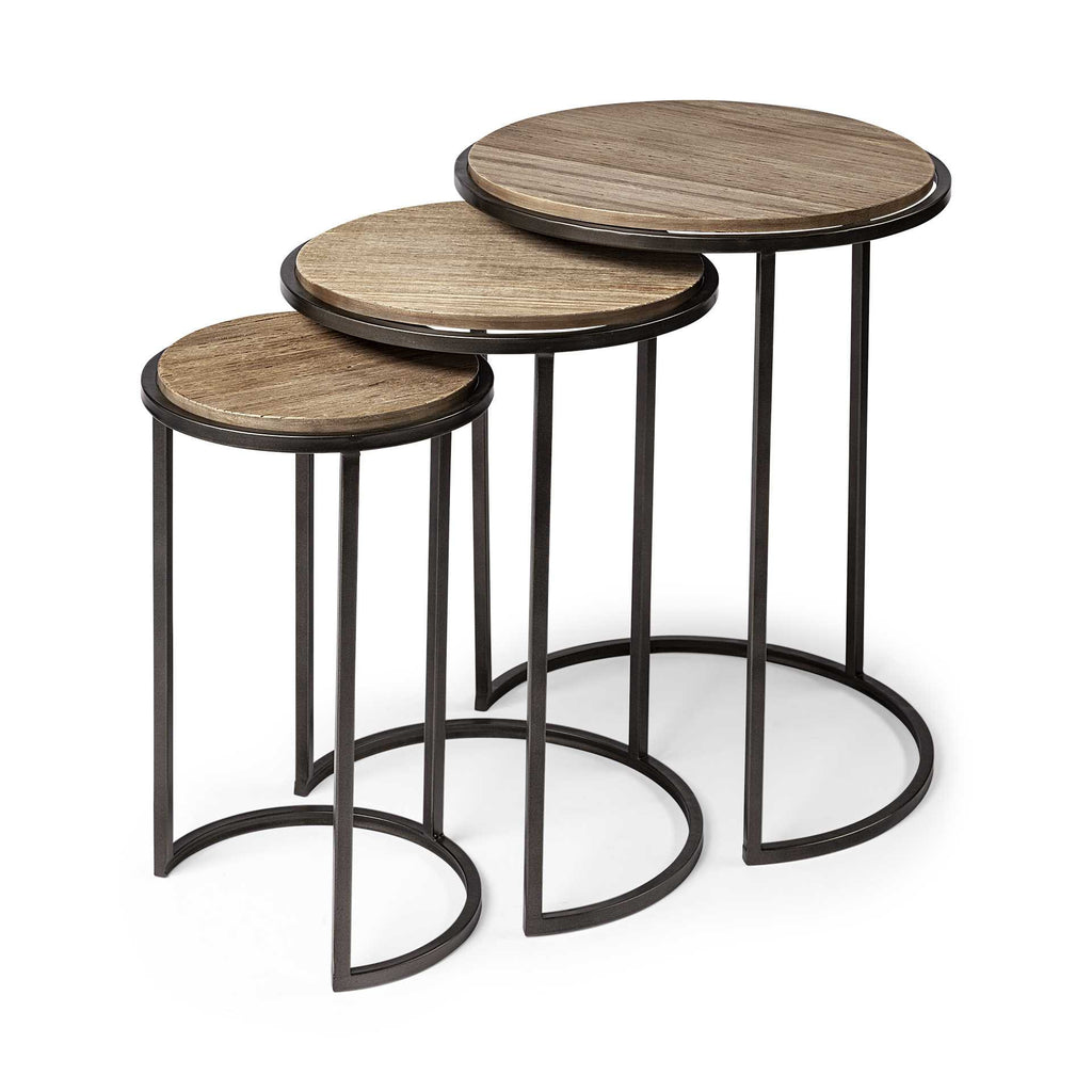 Set of Three 27 Black and Brown Solid Wood Round End Table
