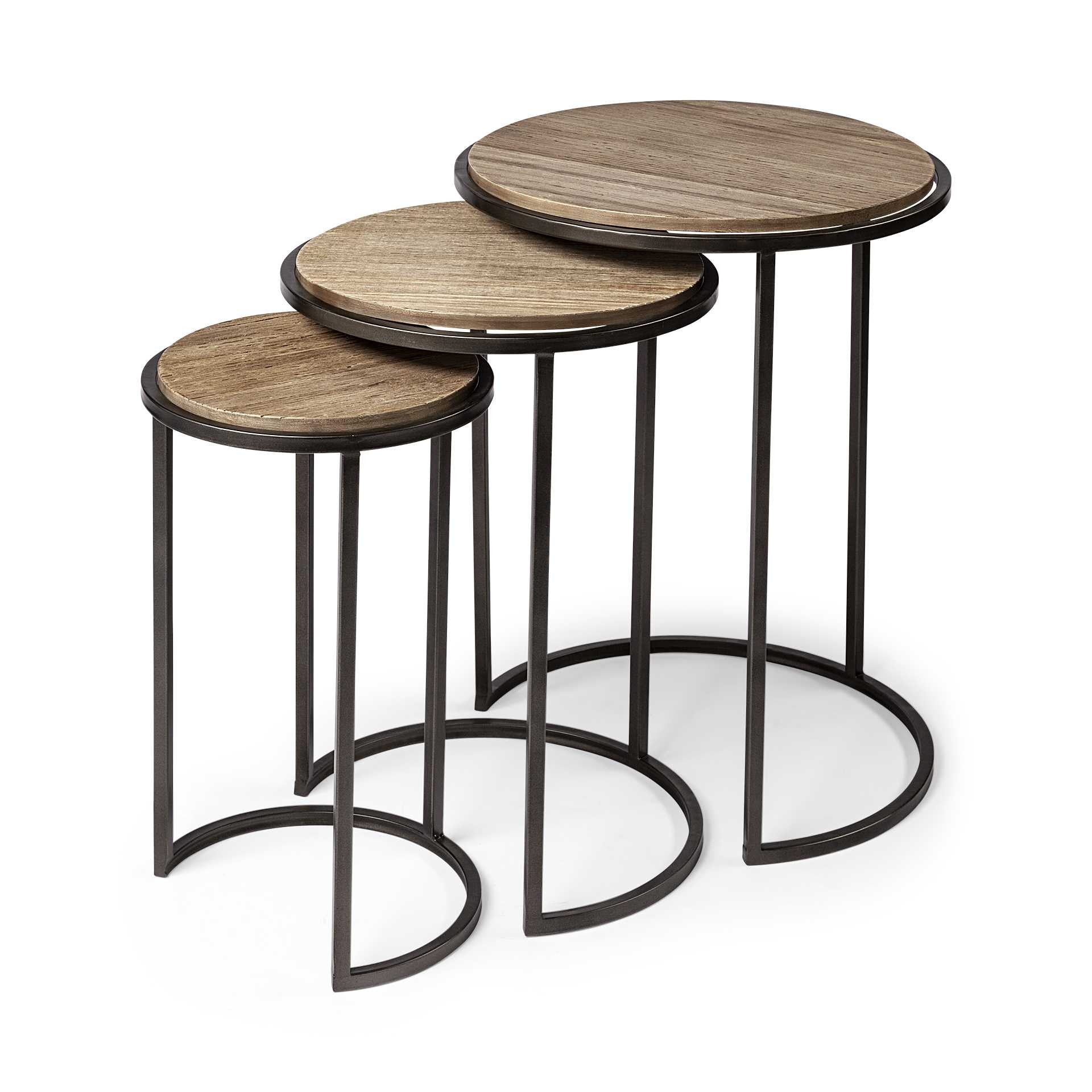 Set of Three 27 Black and Brown Solid Wood Round End Table