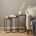 Set of Three 27 Black and Brown Solid Wood Round End Table