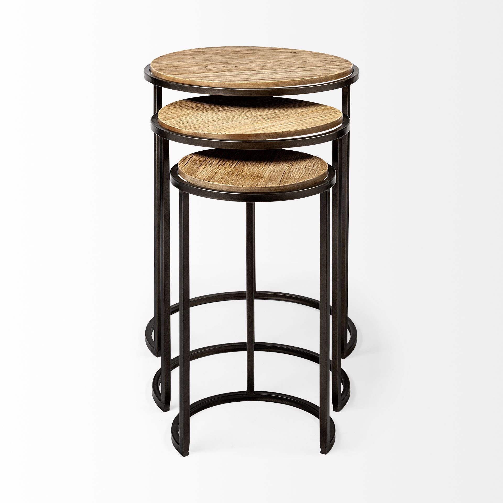 Set of Three 27 Black and Brown Solid Wood Round End Table