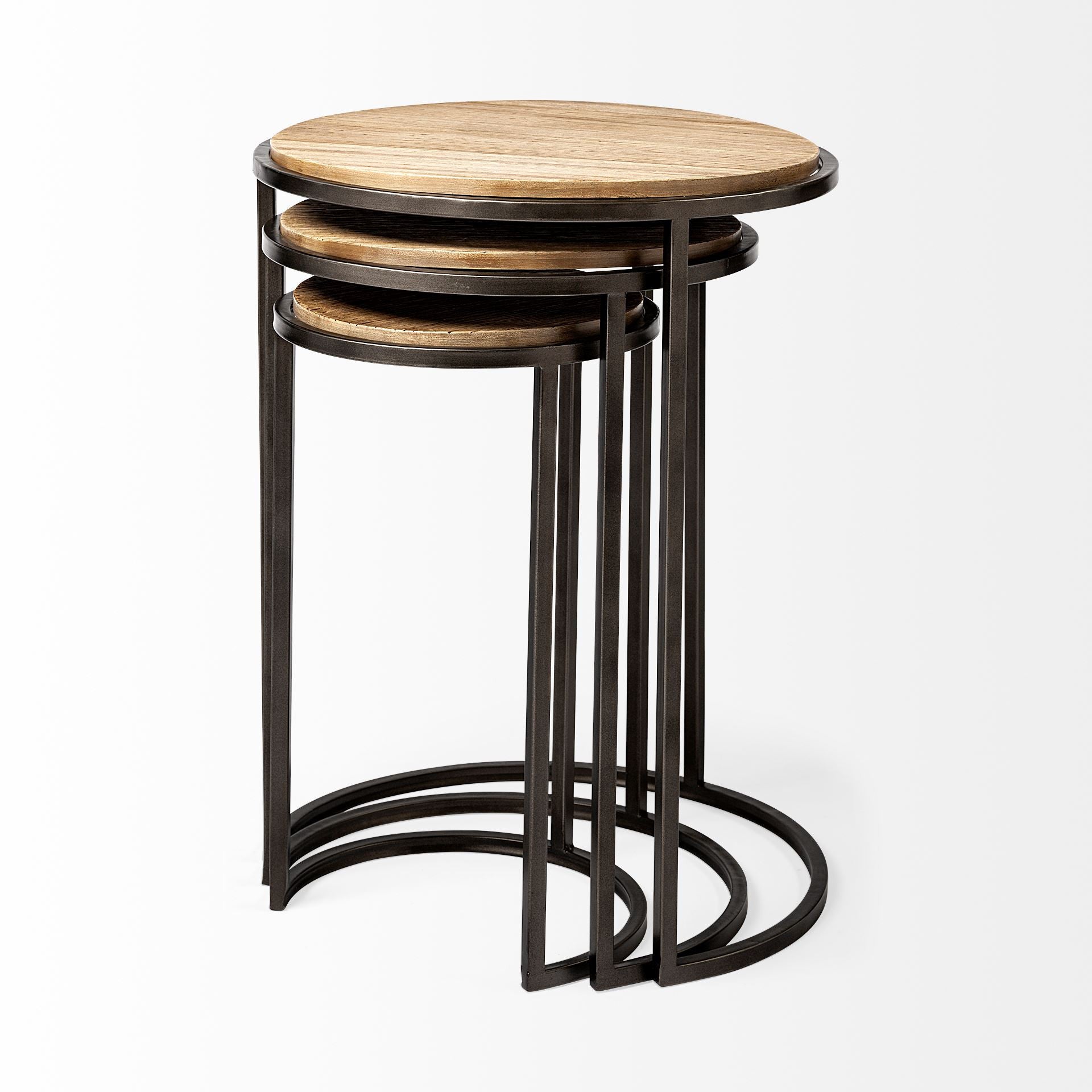 Set of Three 27 Black and Brown Solid Wood Round End Table