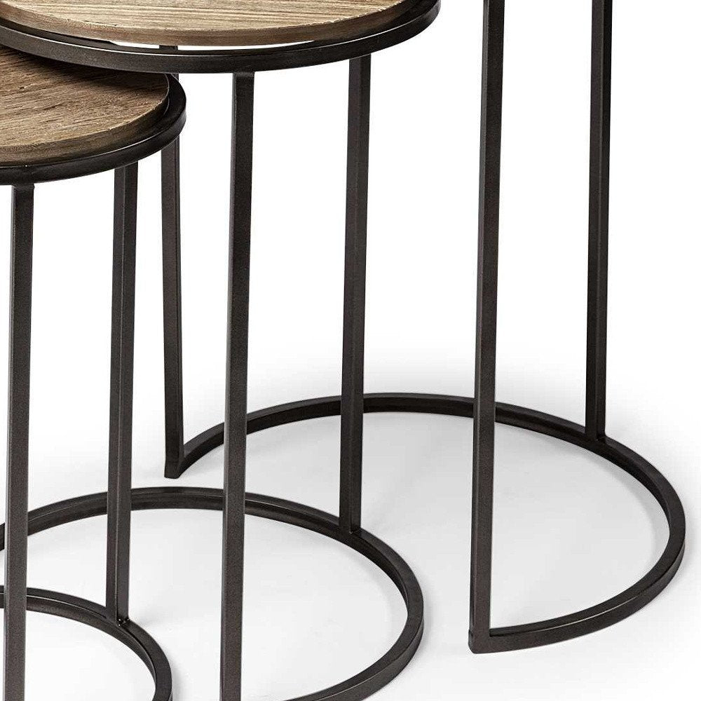 Set of Three 27 Black and Brown Solid Wood Round End Table