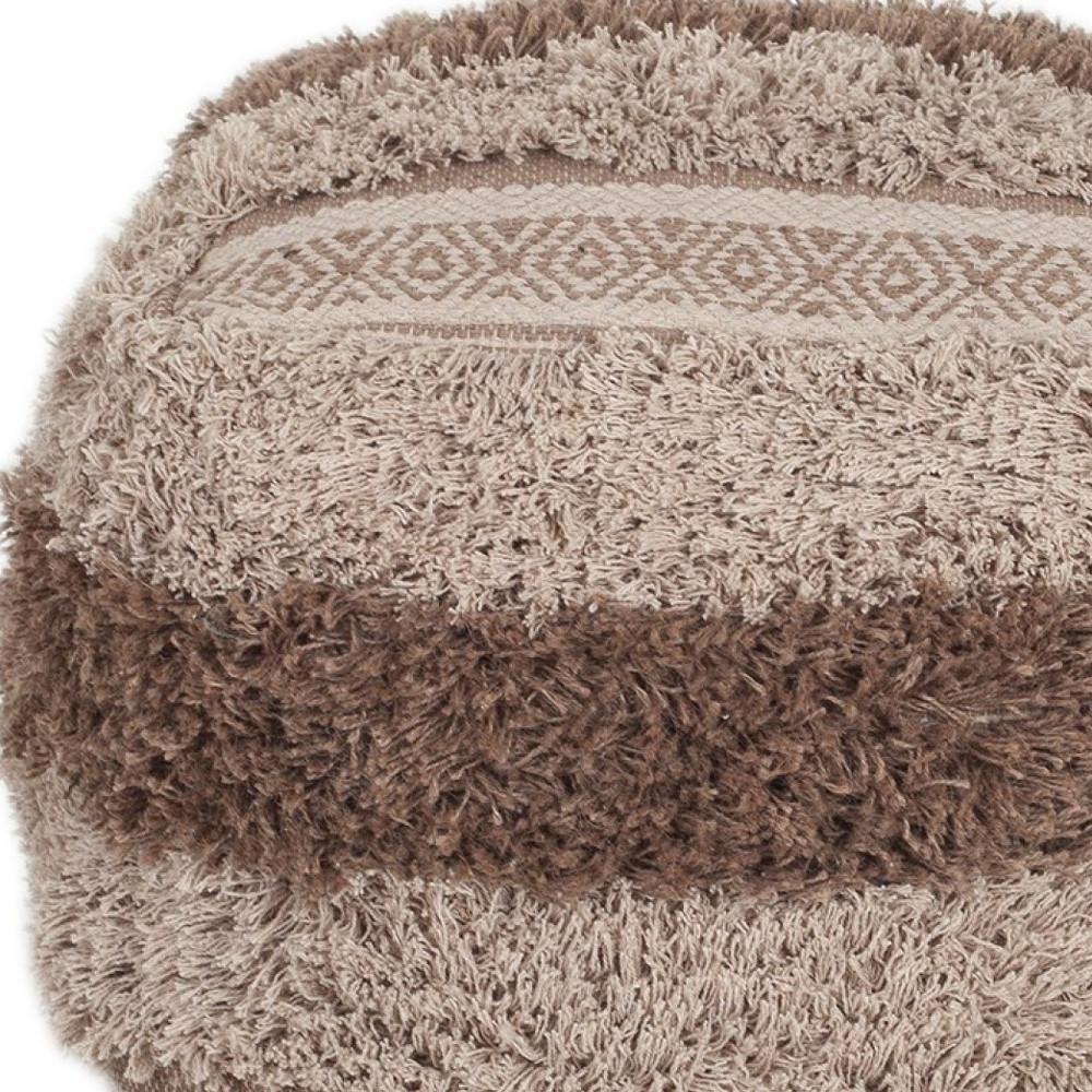 Beige Striped Pouf Ottoman - 18-inch
