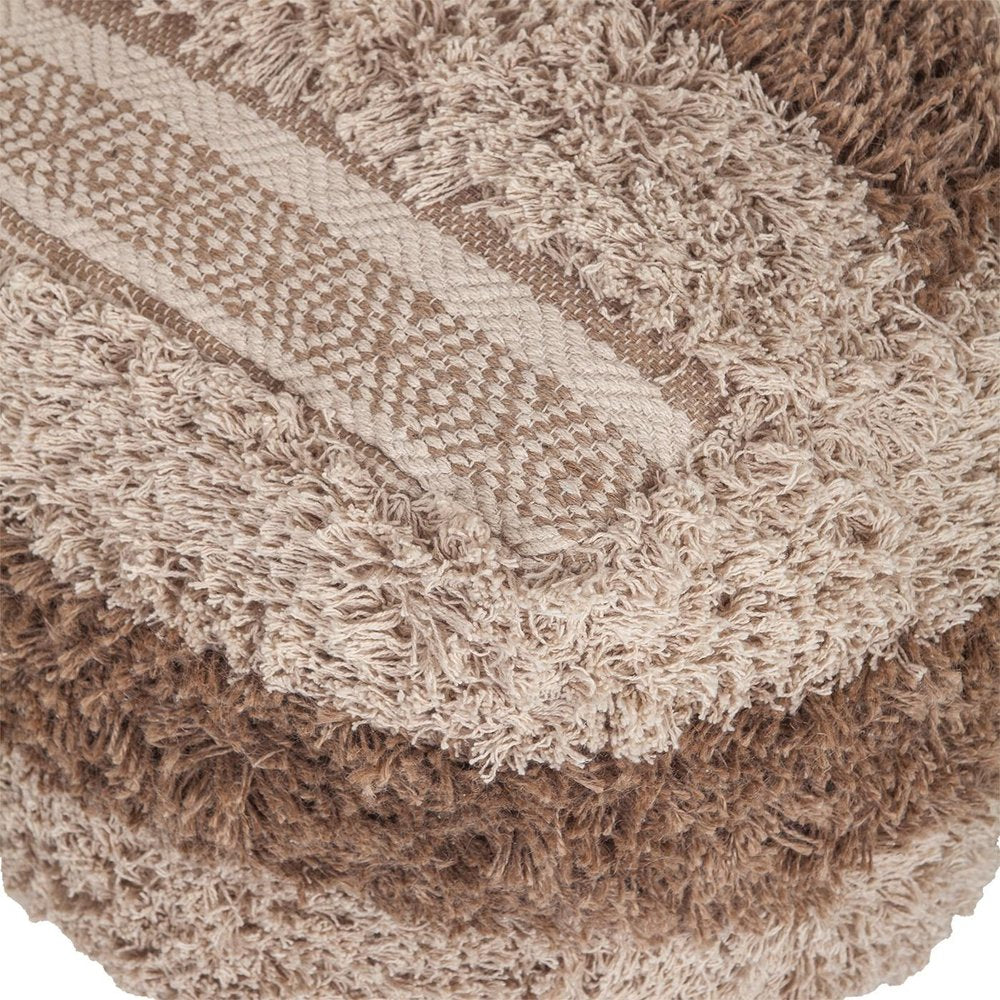 Beige Striped Pouf Ottoman - 18-inch