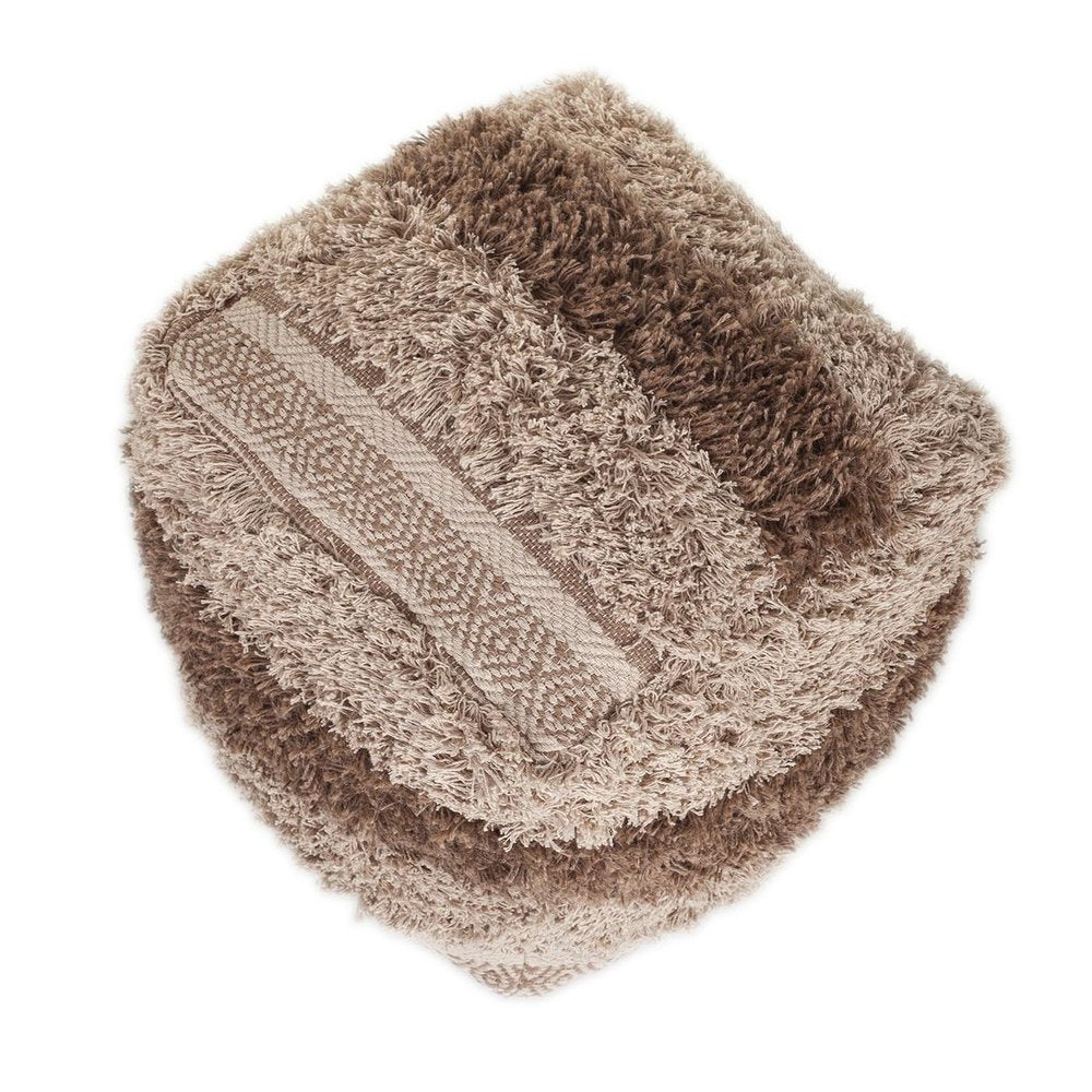 Beige Striped Pouf Ottoman - 18-inch