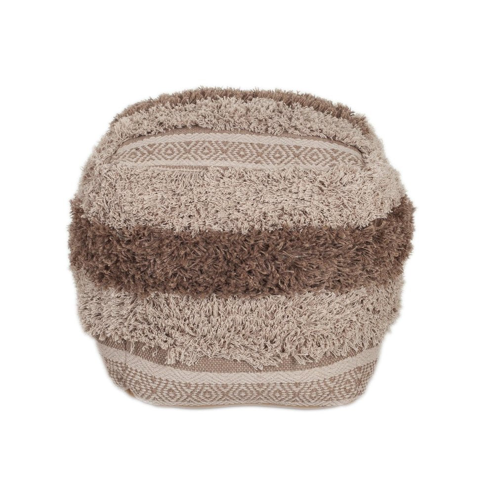 Beige Striped Pouf Ottoman - 18-inch