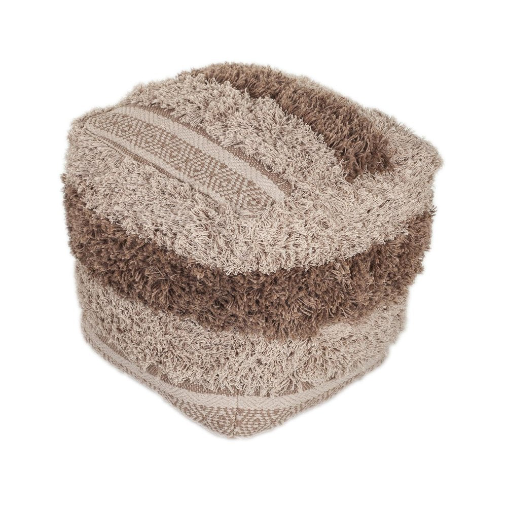 Beige Striped Pouf Ottoman - 18-inch
