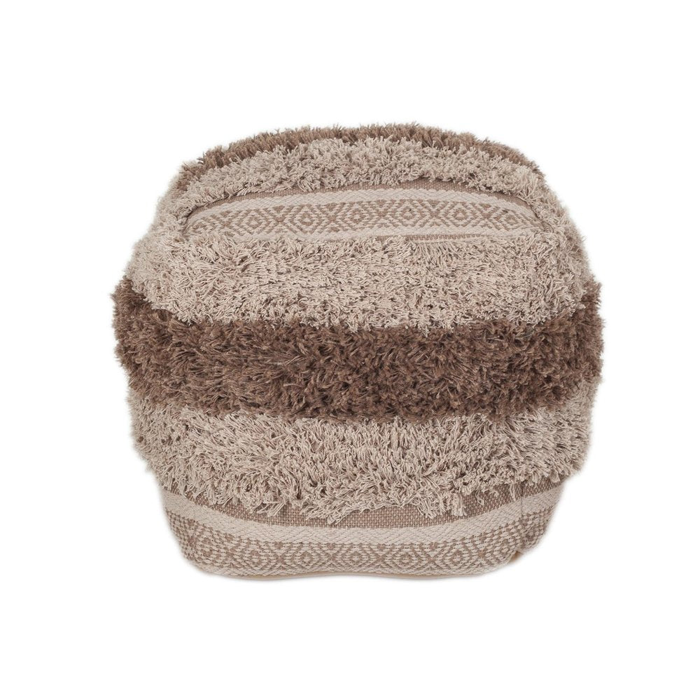 Beige Striped Pouf Ottoman - 18-inch
